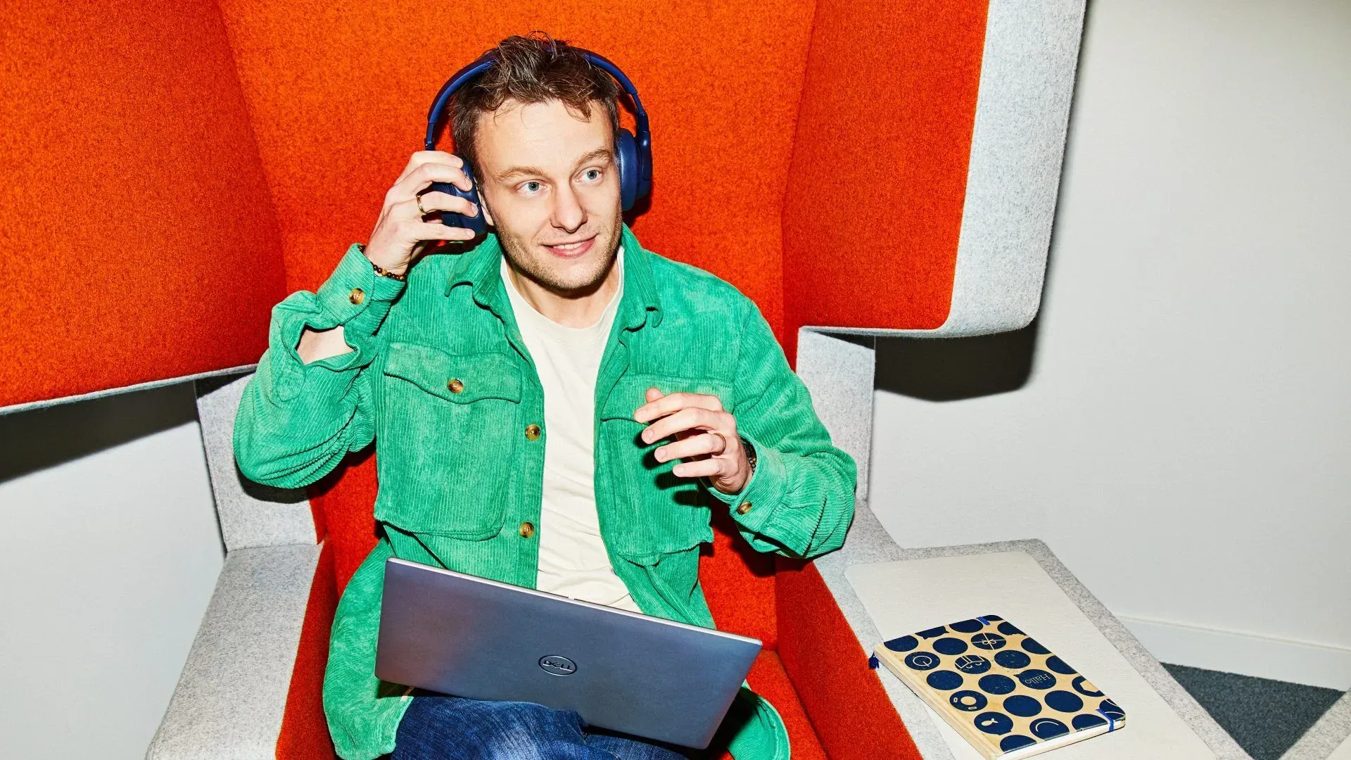 Man with headphones is listening